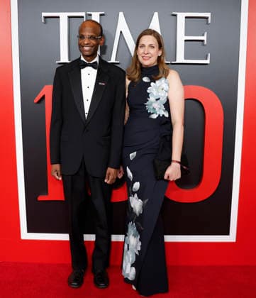 Kiran Musunuru and Rebecca Ahrens-Nicklas arrive on the red carpet at the 2026 TIME 100 Gala at Frederick P. Rose Hall, Home of Jazz at Lincoln Center, in New York City on Thursday, April 23, 2025.  NYP20260423328 JOHNxANGELILLO