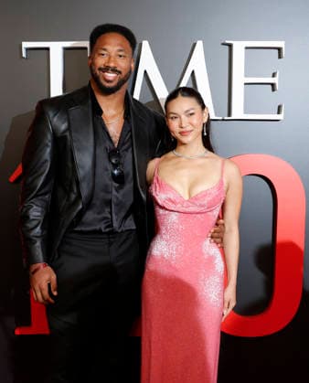 Myles Garrett and Chloe Kim arrive on the red carpet at the 2026 TIME 100 Gala at Frederick P. Rose Hall, Home of Jazz at Lincoln Center, in New York City on Thursday, April 23, 2025.  NYP20260423353 JOHNxANGELILLO
