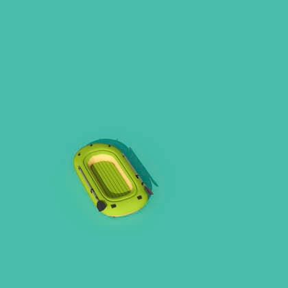3d rendering of green inflatable boat on turquoise background, UWF02762