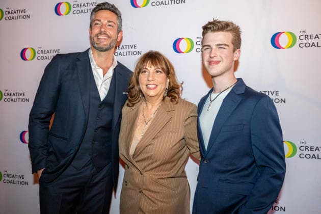 April 24, 2026, Washington, District Of Columbia, USA: WASHINGTON, District of Columbia, USA, 24 April 2026: Iain Armitage, Zachary Levi and Robin Bronk pose on the red carpet during The Creative Coalition Night Before Dinner ahead of the White House Correspondentsâ€⠢ Dinner weekend at PubKey in Washington, DC, USA. Washington USA - ZUMAk206 20260424_znp_k206_017 Copyright: xMattxKaminskyx