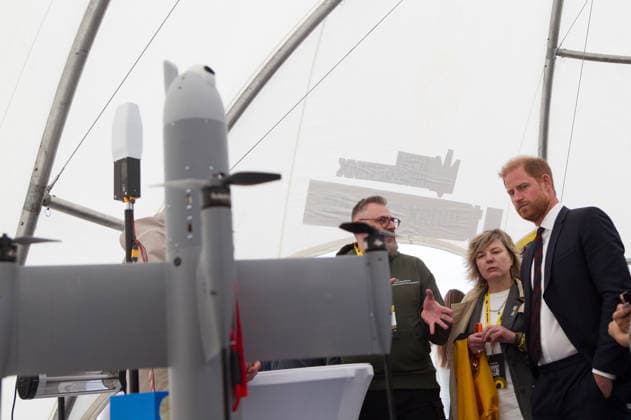 Invictus Games Ukraine Forum in Kyiv Prince Harry, The Duke of Sussex, and StratCom Ukraine founder and Deputy Chairman of the Board of the Centre for Defence Strategies Alina Frolova (R to L) get familiar with a Ukrainian-made reconnaissance UAV at the booth of the Center for Scaling Technology Solutions in the mobile town during the Invictus Games Ukraine Forum, dedicated to the 10th anniversary of the Invictus Games movement in Ukraine, at the National Museum of the History of Ukraine in WWII Memorial Complex, Kyiv, Ukraine, April 24, 2026. Ukraine has participated in the Invictus Games since 2017, showing strong results and steady team growth. The Ukrainian team competes in athletics, archery, rowing, and swimming, earning numerous meda Copyright: xKirillxChubotinx xAvalonx 1094310816