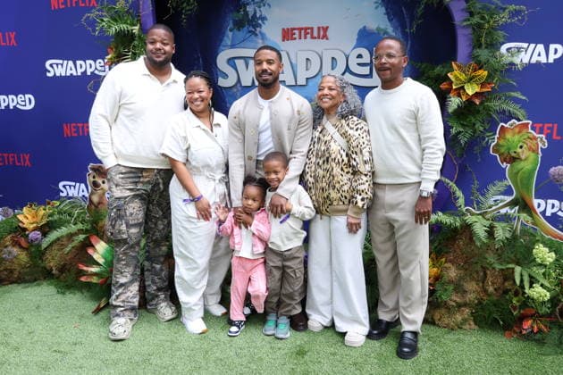 LOS ANGELES, CALIFORNIA APRIL 26 Khalid Jordan, Jamila Jordan Theus, Zorah Theus, Michael B Jordan, Lenox Theus, Donna Jordan and Reggie Theus at the Premiere of Netflix s Swapped at Netflix Tudum Theater on April 26, 2026 in Los Angeles, California Credit AdMedia 455412 2026 04 26  Copyright: xAdMediax STAR_455412_041