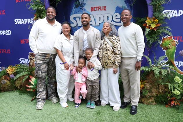 LOS ANGELES, CALIFORNIA APRIL 26 Khalid Jordan, Jamila Jordan Theus, Zorah Theus, Michael B Jordan, Lenox Theus, Donna Jordan and Reggie Theus at the Premiere of Netflix s Swapped at Netflix Tudum Theater on April 26, 2026 in Los Angeles, California Credit USA  - ZUMAa123 20260426_zaa_a123_138 Copyright: xAdMediax