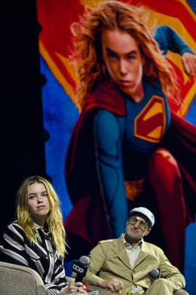April 26, 2026, Mexico City, Ciudad de Mexico, Mexico: Actress Milly Alcock and Director Craig Gillespie speak during a conference to promote Supergirl movie at the pop culture festival CCXP Comic Con Experience at Centro Banamex on April 26, 2026 in Mexico City, Mexico. Mexico City Mexico - ZUMAe321 20260426_zea_e321_120 Copyright: xCarlosxTischlerx