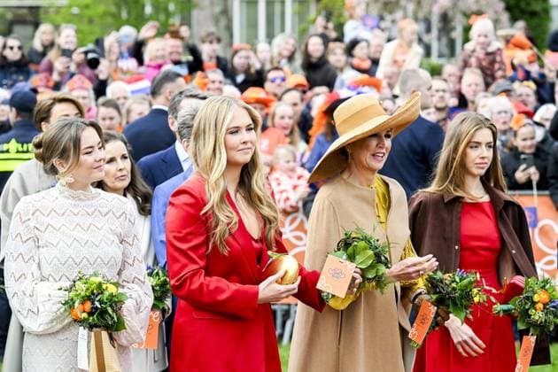 Dokkum, The Netherlands, 2026-04-27 11:10:33 DOKKUM, 27-04-2026 , Dokkum City Centre Queen Maxima with Princess Amalia, Princess Alexia and Princess Ariane during King s Day 2026 in Dokkum Photo: NLBeeld Patrick van Emst Credit: NL Beeld Patrick van Emst  Copyright: xx x