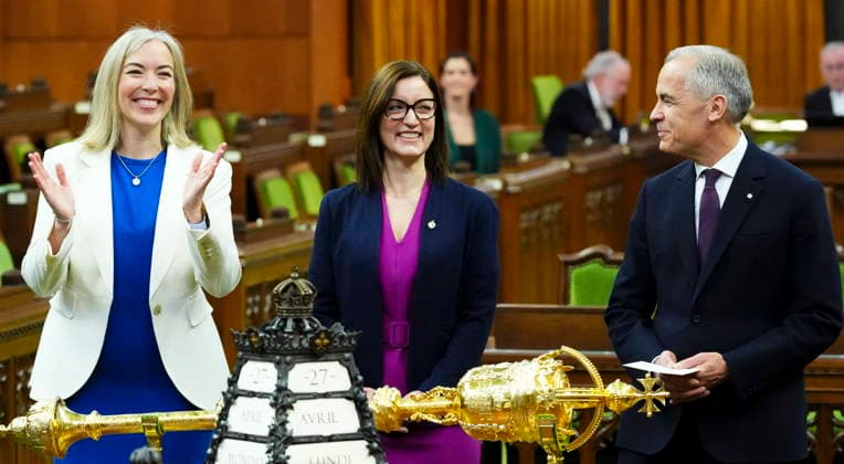 April 27, 2026, Ottawa, On, CAN: Prime Minister Mark Carney, right, and Liberal member of Parliament Leslie Church, left, introduce new member of Parliament Danielle Martin to the House of Commons on Parliament Hill in Ottawa on Monday, April 27, 2026. Ottawa CAN - ZUMAc35_ 20260427_zaf_c35_048 Copyright: xSeanxKilpatrickx