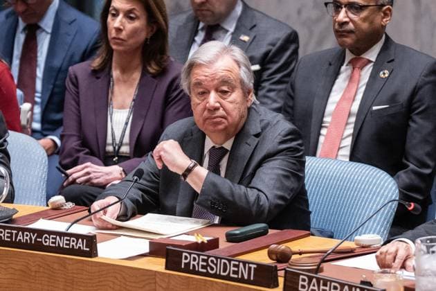 April 27, 2026, Bronx, New York, USA: Secretary-General Antonio Guterres participates Security Council meeting on Maritime Security at UN Headquarters in New York, NY on April 27, 2026 as Iran closed down Strait of Hormuz following conflict with USA and Israel. About 20% of world supply of oil going to markets through the strait. Bronx USA  - ZUMAr339 20260427_znp_r339_017 Copyright: xLevxRadinx