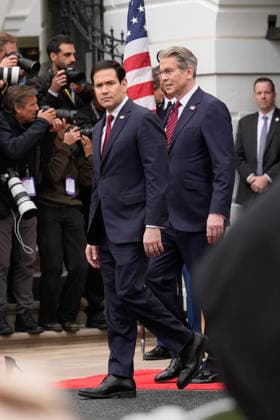 Secretary of State Marco Rubio and Treasury Secretary Scott Bessent at the state arrival ceremony of King Charles III and Queen Camilla on the South Lawn of the White House on Tuesday, April 28, 2026 in Washington, DC.  WAX20260428806 YURIxGRIPAS