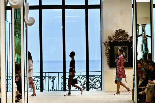 Chanel Cruise 2026 27 - Runway A model walks the runway at the Chanel Cruise 2026-2027 fashion show at Casino Municipal in Biarritz, France on April 28, 2026. Photo by Franck Castel ABACAPRESS.COM Biarritz France  Copyright: xCastelxFranck ABACAx