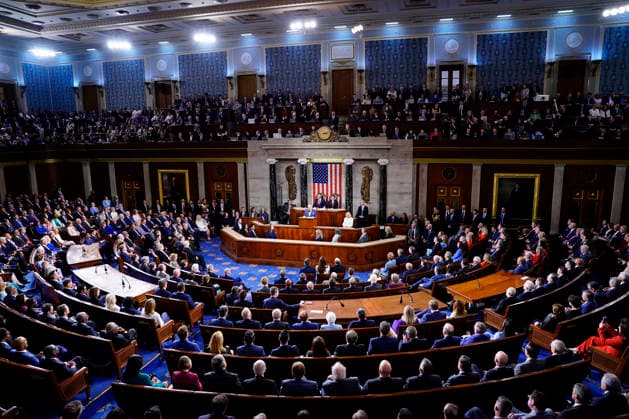 Britain s King Charles III delivers an address to a joint meeting of Congress at the U.S. Capitol in Washington DC on Tuesday, April 28, 2026. The king and Queen Camilla are on a four-day state visit to the U.S. with stops in Washington and New York.  WAP20260428967 BONNIExCASH