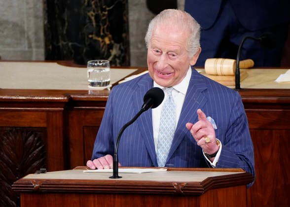 Britain s King Charles III delivers an address to a joint meeting of Congress at the U.S. Capitol in Washington DC on Tuesday, April 28, 2026. The king and Queen Camilla are on a four-day state visit to the U.S. with stops in Washington and New York.  WAP20260428968 BONNIExCASH