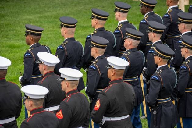 April 28, 2026, Washington, District Of Columbia, USA: United States Army troops and United States Marines stand in formation during the state arrival ceremony at the White House. Washington USA  - ZUMAs365 20260428_znp_s365_002 Copyright: xJoeyxSussmanx