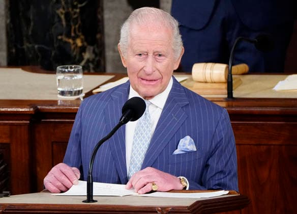 Britain s King Charles III delivers an address to a joint meeting of Congress at the U.S. Capitol in Washington DC on Tuesday, April 28, 2026. The king and Queen Camilla are on a four-day state visit to the U.S. with stops in Washington and New York.  WAP20260428976 BONNIExCASH