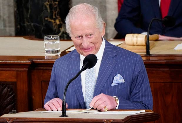Britain s King Charles III delivers an address to a joint meeting of Congress at the U.S. Capitol in Washington DC on Tuesday, April 28, 2026. The king and Queen Camilla are on a four-day state visit to the U.S. with stops in Washington and New York.  WAP20260428978 BONNIExCASH