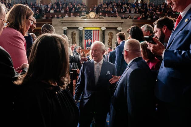 Britain s King Charles III departs after his address to a joint meeting of Congress in the House Chamber of the U.S. Capitol in WashingtonDC on Tuesday, April 28, 2026. Pool photo by Kylie Cooper  WAX20260428788 KyliexCooper