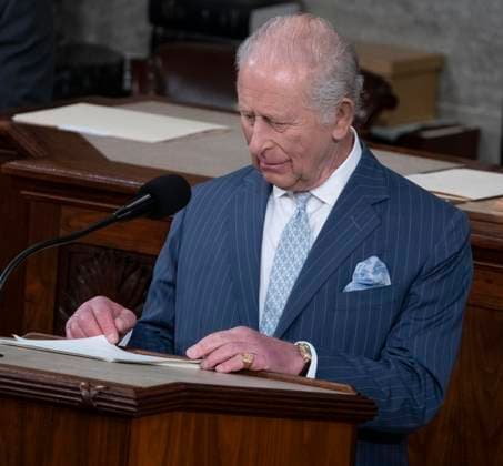 King Charles III of the United Kingdom of Great Britain and Northern Ireland addresses a joint session of the United States Congress in the US House of Representatives Chamber in the United States Capitol in Washington, DC, USA, on Tuesday, April 28, 2026. Copyright: xAndrewxThomasx xCNPx MediaPunchx