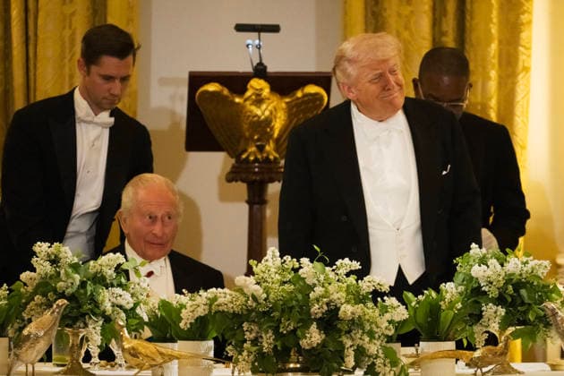 President Donald Trump and Great Britain s King Charles are seen after giving remarks during a state dinner at the White House on Tuesday, April 28, 2026 in Washington, D.C. Charles spoke to a joint session of Congress earlier in the day, and attended several events with U.S. President Donald Trump.  WAX20260428226 CraigxHudson