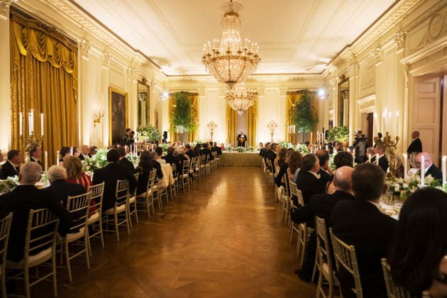 President Donald Trump gives remarks during a state dinner with Great Britain s King Charles and Queen Camilla at the White House on Tuesday, April 28, 2026 in Washington, D.C. Charles spoke to a joint session of Congress earlier in the day, and attended several events with U.S. President Donald Trump.  WAX20260428235 CraigxHudson