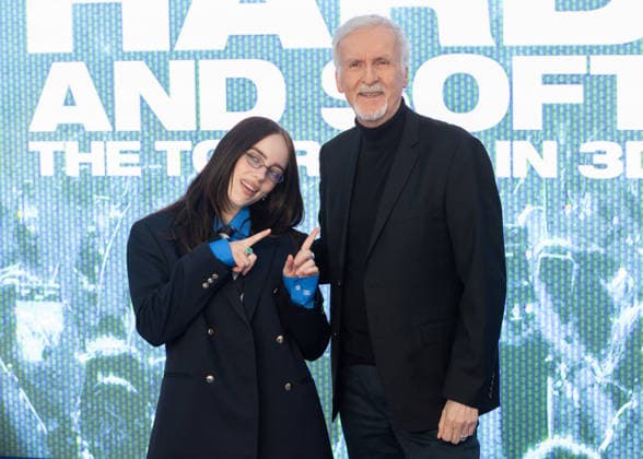 Billie Eilish and James Cameron attends the UK Premiere of Billie Eilish - Hit Me Hard and Soft: The Tour Live In 3D at Odeon Luxe Leicester Square in London, England. UK. Tuesday 28th April 2026. Copyright: xJamesxWarrenx ae75e693