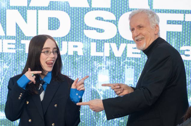 Billie Eilish and James Cameron attends the UK Premiere of Billie Eilish - Hit Me Hard and Soft: The Tour Live In 3D at Odeon Luxe Leicester Square in London, England. UK. Tuesday 28th April 2026. Copyright: xJamesxWarrenx ae75e698