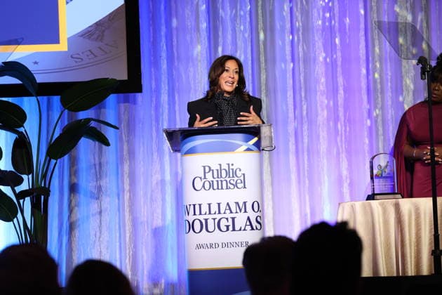 BEVERLY HILLS, CALIFORNIA - APRIL 29: Kamala Harris on stage at the Public Counsel Awards Dinner on April 29, 2026 in Beverly Hills, California. Copyright: xAdMediax MediaPunchx