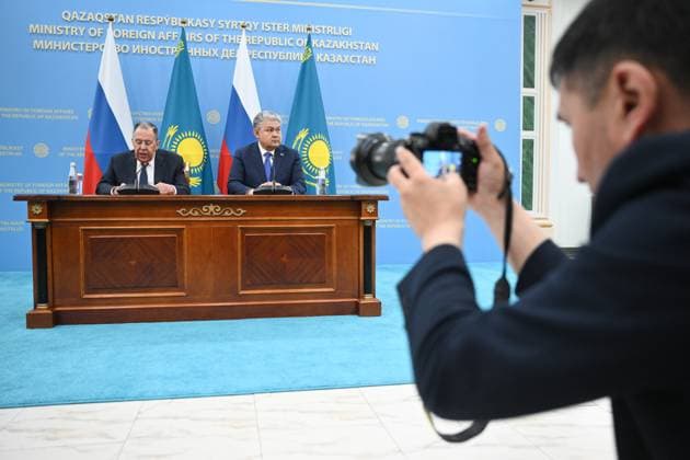 Kazakhstan Russia 9155885 30.04.2026 Russian Foreign Minister Sergey Lavrov and Kazakh Foreign Minister Yermek Kosherbayev attend a joint news conference following a meeting in Astana, Kazakhstan. Kirill Zykov Sputnik Astana Kazakhstan  Copyright: xKirillxZykovx