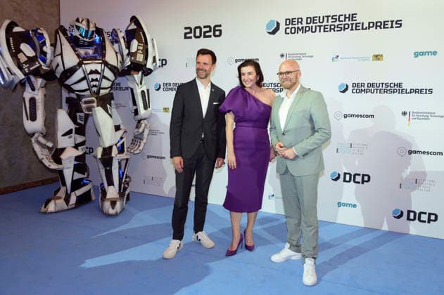 Felix Falk, Dorothee Bär and Fabian Mehring at the presentation of the German Computer Game Award 2026 in the Herkulessaal of the Munich Residence, 29 04 2026 Foto:xN.xKolinzx xFuturexImagex computerspielpreis_6445