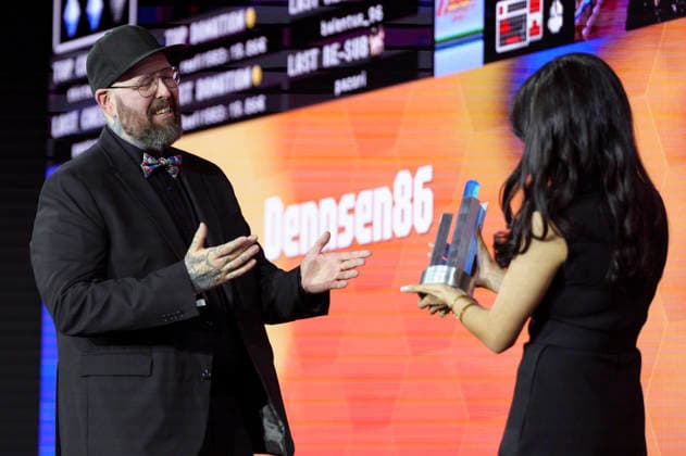 Rose Mondy with award winner Dennsen86 at the German Computer Game Award 2026 ceremony in the Herkulessaal of the Munich Residence, 29 04 2026 Foto:xN.xKolinzx xFuturexImagex computerspielpreis_6474