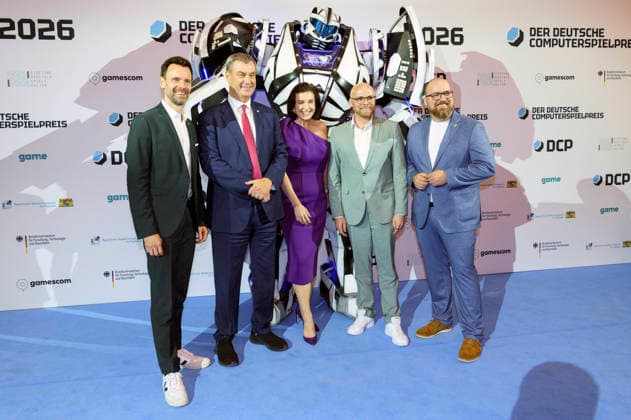 Felix Falk, Markus Söder, Dorothee Bär, Fabian Mehring and Lars Janssen at the presentation of the German Computer Game Award 2026 in the Herkulessaal of the Munich Residence, 29 04 2026 Foto:xN.xKolinzx xFuturexImagex computerspielpreis_6505