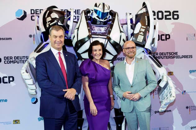 Markus Söder, Dorothee Bär and Fabian Mehring at the presentation of the German Computer Game Award 2026 in the Herkulessaal of the Munich Residence, 29 04 2026 Foto:xN.xKolinzx xFuturexImagex computerspielpreis_6508
