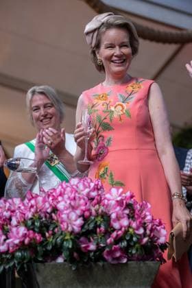 Queen Mathilde of Belgium is pictured during the blessing of the flower named after her during a royal visit to the Floralien flower festival in Gent, Thursday 30 April 2026. The King & Queen are invited for a preview to the event, which is open to the public from 1 to 10 May.  JONASxROOSENS 172447323