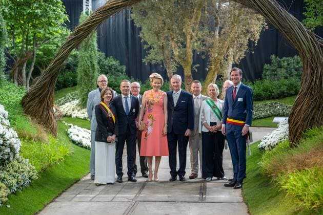 King Philippe - Filip of Belgium and Queen Mathilde of Belgium pose for a family photo at a royal visit to the Floralien flower festival in Gent, Thursday 30 April 2026. The King & Queen are invited for a preview to the event, which is open to the public from 1 to 10 May.  JONASxROOSENS 172447349