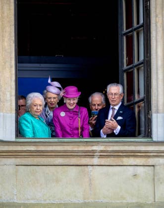 30-04-2026 Outer Princess Christina Mrs Magnusson, Princess Benedicte, Queen Margrethe and Tord Magnusson attend the Swedish Armed Forces tribute on the Outer Courtyard of the Royal palace as part of the celebrations of King Carl Gustafs 80th birthday in Stockholm, Sweden. Â  Copyright: xPPEx