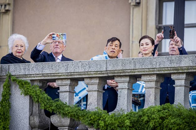 30-04-2026 Outer Queen Margrethe and Princess Benedikte and King Maha Vajiralongkorn and Queen Suthida of Thailand attend the Swedish Armed Forces tribute on the Outer Courtyard of the Royal palace as part of the celebrations of King Carl Gustafs 80th birthday in Stockholm, Sweden. Â  Copyright: xPPEx