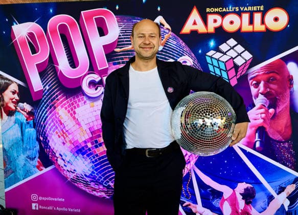 Premiere Roncalli s Apollo Variete POP Culture Home game for the Düsseldorf actor Moritz Führmann who had his fun at the disco ball on the Red Carpet Düsseldorf Apollo Theater NRW Germany