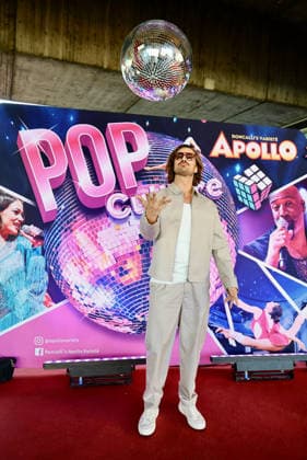 Premiere Roncalli s Apollo Variete POP Culture Nicolas Puschmann , TV Entertainer with the Apollo Disco Ball on the Red Carpet Düsseldorf Apollo Theater NRW Germany