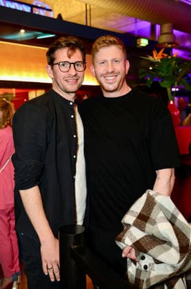 Premiere Roncalli s Apollo Variete POP Culture f l Fabian Zachel, SPD Mayor in Düsseldorf with Politics Podcaster Lars Tönsfeuerborn Düsseldorf Apollo Theater NRW Germany