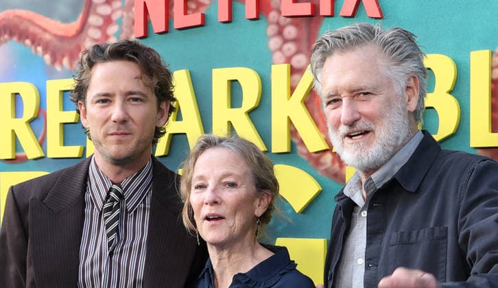 Los Angeles Premiere Of Netflix s Remarkably Bright Creatures 30 April 2026 . Los Angeles, California, Lewis Pullman, , Tamara Hurwitz, Bill Pullmant At Los Angeles Premiere Of Netflix s Remarkably Bright Creatures held at The Netflix Tudum Theater in Los Angeles., Credit:Sadou Faye Avalon United States, CA, Los Angeles, Netflix Tudum Theater  Copyright: xSadouxFayex xAvalonx 1095598501