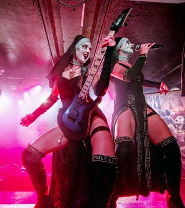 May 1, 2026, Manchester, United Kingdom: LAMIA ( Guitar ) And NIXE (bass) of Dogma, a female Rock band, performing at Club Academy, Manchester UK Manchester United Kingdom  - ZUMAp211 20260501_aap_p211_004 Copyright: xAndyxVonxPipx