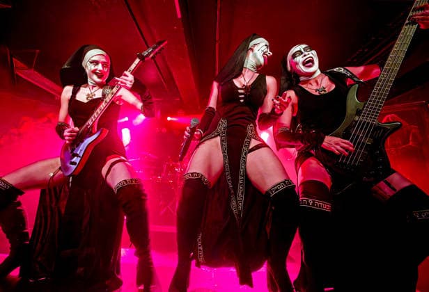 May 1, 2026, Manchester, United Kingdom: LAMIA ( Guitar ), LILITH (vocals ) And NIXE (bass) of Dogma, a female Rock band, performing at Club Academy, Manchester UK Manchester United Kingdom  - ZUMAp211 20260501_aap_p211_006 Copyright: xAndyxVonxPipx