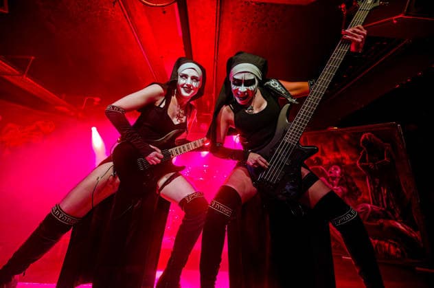 May 1, 2026, Manchester, United Kingdom: LAMIA ( Guitar ) And NIXE (bass) of Dogma, a female Rock band, performing at Club Acadmey, Manchester UK Manchester United Kingdom  - ZUMAp211 20260501_aap_p211_009 Copyright: xAndyxVonxPipx