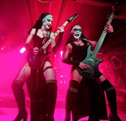 May 1, 2026, Manchester, United Kingdom: LAMIA ( Guitar ) And NIXE (bass) of Dogma, a female Rock band, performing at Club Academy, Manchester UK Manchester United Kingdom  - ZUMAp211 20260501_aap_p211_001 Copyright: xAndyxVonxPipx