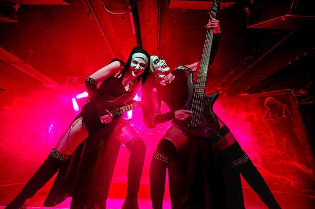 May 1, 2026, Manchester, United Kingdom: LAMIA ( Guitar ) And NIXE (bass) of Dogma, a female Rock band, performing at Club Academy, Manchester UK Manchester United Kingdom  - ZUMAp211 20260501_aap_p211_003 Copyright: xAndyxVonxPipx