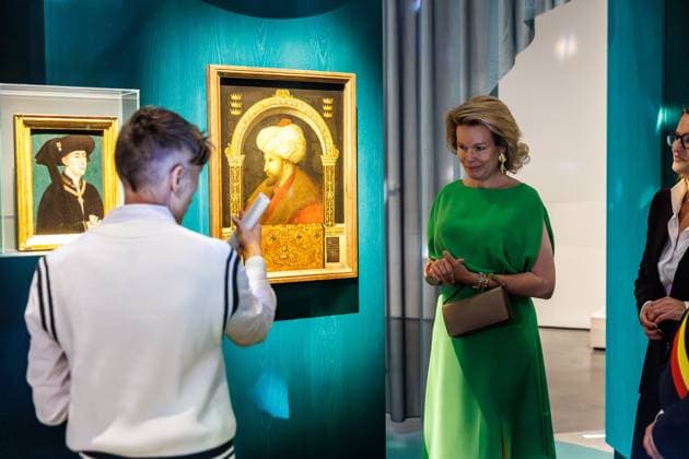 Queen Mathilde of Belgium pictured during a royal visit to the BRUSK arts center in Brugge, Monday 04 May 2026. BRUSK is set to open for the public on 8 May.  KURTxDESPLENTER 172826925