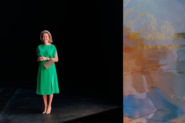 Queen Mathilde of Belgium pictured during a royal visit to the BRUSK arts center in Brugge, Monday 04 May 2026. BRUSK is set to open for the public on 8 May.  KURTxDESPLENTER 172826931