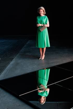 Queen Mathilde of Belgium pictured during a royal visit to the BRUSK arts center in Brugge, Monday 04 May 2026. BRUSK is set to open for the public on 8 May.  KURTxDESPLENTER 172826932