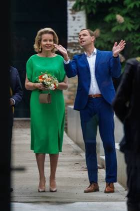 Queen Mathilde of Belgium pictured during a royal visit to the BRUSK arts center in Brugge, Monday 04 May 2026. BRUSK is set to open for the public on 8 May.  KURTxDESPLENTER 172827035