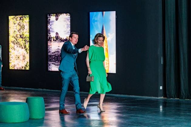 Queen Mathilde of Belgium pictured during a royal visit to the BRUSK arts center in Brugge, Monday 04 May 2026. BRUSK is set to open for the public on 8 May.  KURTxDESPLENTER 172827124
