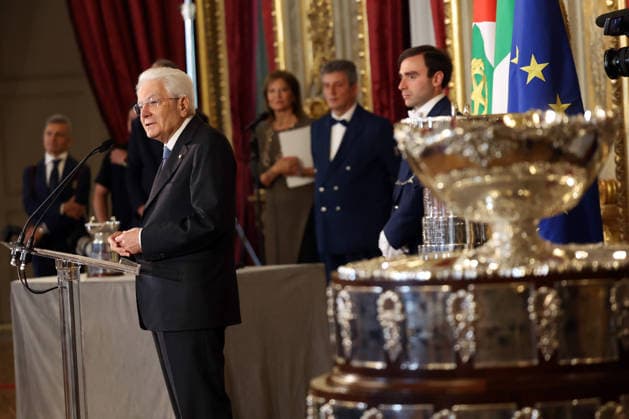 Rome - Italy, May 4, 2026: Sergio Mattarella. A special meeting at the Quirinale Palace between President Sergio Mattarella and the Italian women s and men s national tennis teams, who achieved an extraordinary feat: winning the 2025 Billie Jean King Cup and the 2025 Davis Cup. Talent, determination, and team spirit that have shaped the history of Italian sport.  Copyright: xmarcoxiacobuccix xipa-agency.netx xmarcoxiacobuccix IPA_Agency_IPA74428075
