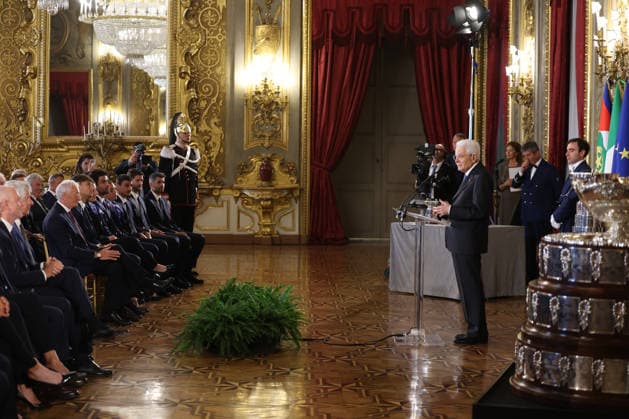 Rome - Italy, May 4, 2026: Sergio Mattarella. A special meeting at the Quirinale Palace between President Sergio Mattarella and the Italian women s and men s national tennis teams, who achieved an extraordinary feat: winning the 2025 Billie Jean King Cup and the 2025 Davis Cup. Talent, determination, and team spirit that have shaped the history of Italian sport.  Copyright: xmarcoxiacobuccix xipa-agency.netx xmarcoxiacobuccix IPA_Agency_IPA74428077